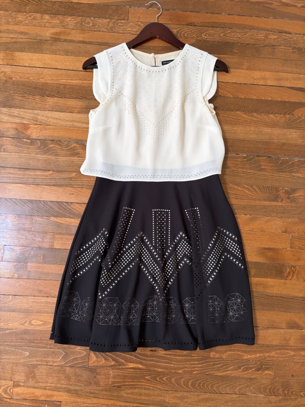 Women's White & Black Laser-Cut dress